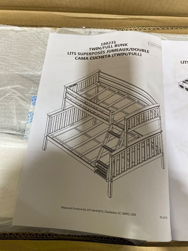 Photo 1 of Max & Lily Bunk Bed Twin Over Full Size with Ladder, Solid Wood Platform Bed Frame with Ladder for Kids, 14" Safety Guardrails, Easy Assembly, No Box Spring Needed, Blue