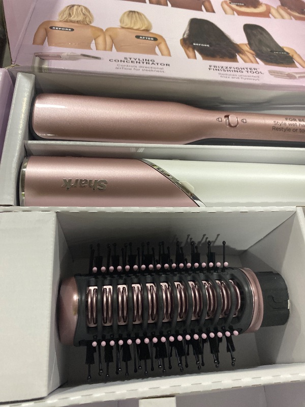 Photo 1 of Shark Glam Ceramic & Powerful Air Styling & Drying System, with Silki Straightener & Glossi Air Glosser, for Drying, Curling, Air Straightening & Glossing, Pink, HD6051SPK (Straight & Wavy Hair)