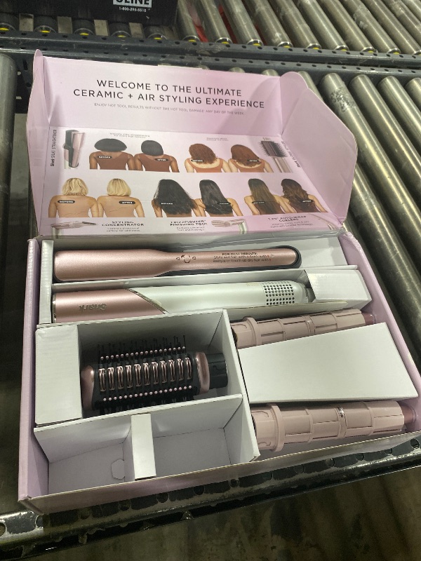 Photo 1 of Shark Glam Ceramic & Powerful Air Styling & Drying System, with Silki Straightener & Glossi Air Glosser, for Drying, Curling, Air Straightening & Glossing, Pink, HD6051SPK (Straight & Wavy Hair)