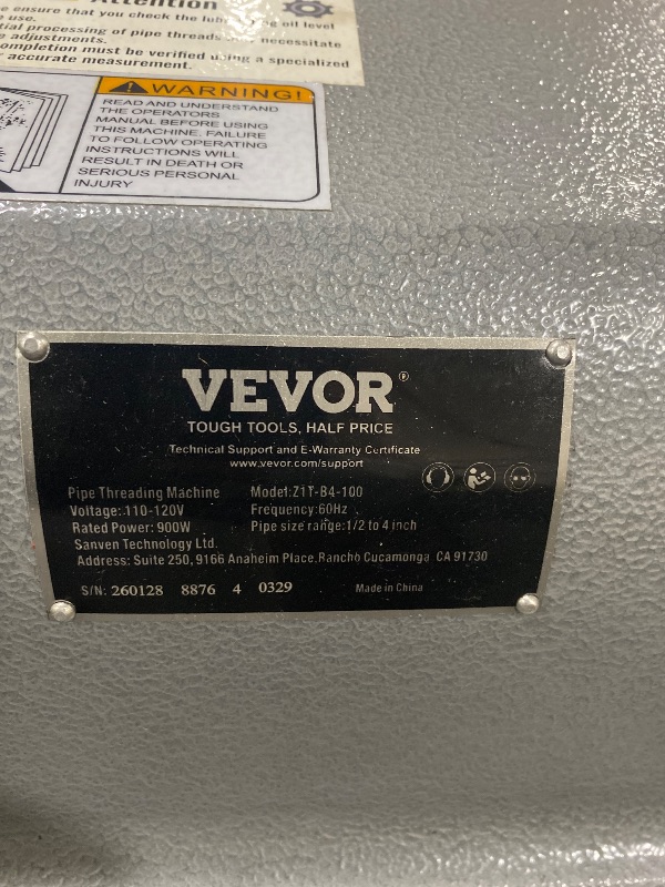 Photo 1 of VEVOR Electric Pipe Threader Machine 900w 2-speed 1/2-4 Inch Threading Cutter With Foot Pedal For Plumbing And Metalworking