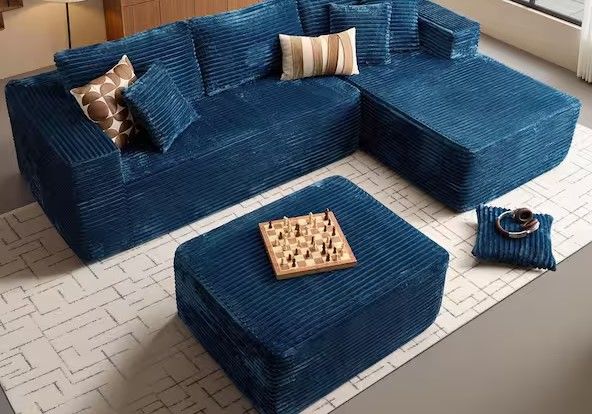 Photo 1 of 2-Piece Plush Corduroy L-Shape Modular Boneless Sectional Sofa 
