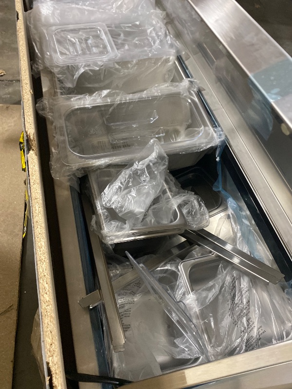 Photo 1 of VEVOR Refrigerated Condiment Prep Station, 130 W Countertop Refrigerated Condiment Station, with 1 1/3 Pan & 4 1/6 Pans, 304 Stainless Body and PC Lid, Sandwich Prep Table with Stainless Guard, ETL