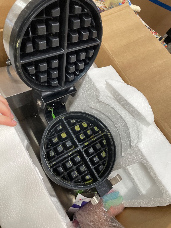 Photo 1 of **HEAVILY USED, NEEDS CLEANING** HTTSICHI Commercial Waffle Maker - Belgian Waffle Maker w/Non-stick Baking Pan and 550? Heating, 1200W Rotating Waffle Iron for 1.2" Thick, Stainless Steel Round Waffle Machine for Restaurant