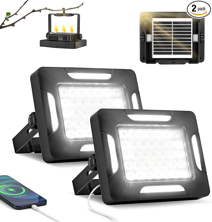 Photo 1 of ***PARTIAL SET** LED Solar Portable Camping Lights with Stand dimmable, 2000LM, Solar Rechargeable Work Lights with Magnetic?IP67 Waterproof, 5 Light Modes Portable Flood Light, Camping Lantern for Indoor Outdoor