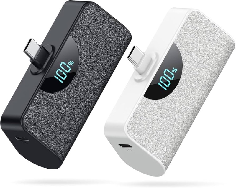 Photo 1 of [2-Pack]Portable Charger for iPhone 17/16/15,5200mAh PD USB C Power Bank Built-in USB-C Connector,Battery Pack Compatible with iPhone 17/17 Pro/17 Pro Max/16/15 Series,Android-Graphite Black+White