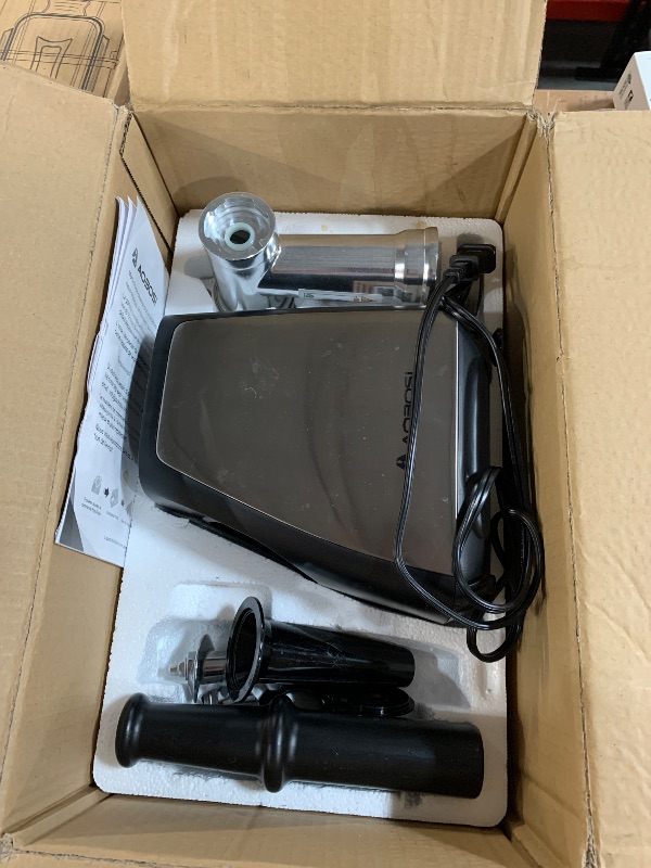 Photo 1 of ***MISSING HOPPER***
AAOBOSI Meat Grinder, 3-In-1 Meat Grinder Electric [2800W Max] with 2 Blades,3 Plates,Sausage Stuffer,Kubbe Kit for Home Kitchen Use, Stainless Steel