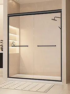 Photo 1 of Glass Shower Door 56-60" W x 72" H, Semi-Frameless Sliding Shower Door, 1/4"(6mm) Clear Tempered Glass with Nano Coating & Explosion-Proof Film for Walk-in Shower, Matte Black