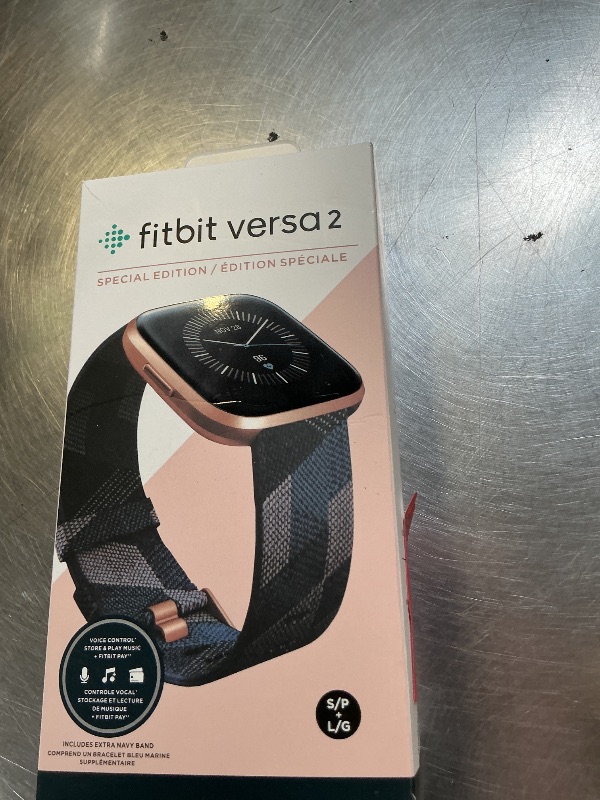 Photo 1 of Fitbit Versa 2 Special Edition Health and Fitness Smart Watch with Heart Rate, Music, Alexa Built-In, Sleep and Swim Tracking, Navy and Pink Woven/Copper Rose, One Size (S and L Bands Included), 2.3