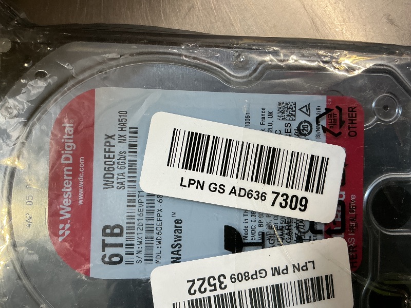 Photo 1 of Western Digital 6TB WD Red Plus NAS Internal Hard Drive HDD - 5400 RPM, SATA 6 Gb/s, CMR, 64 MB Cache, 3.5" - WD60EFRX
