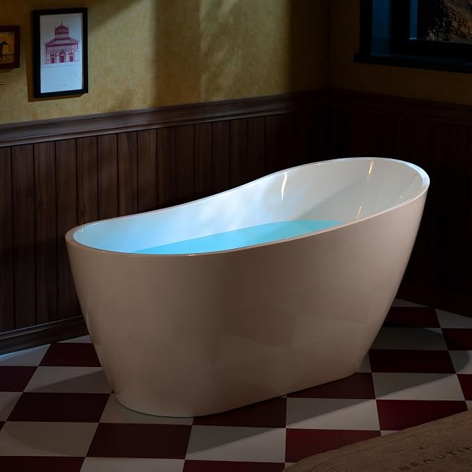 Photo 1 of WOODBRIDGE 59" Acrylic Freestanding Bathtub Contemporary Soaking White Tub with Chrome Overflow and Drain,White