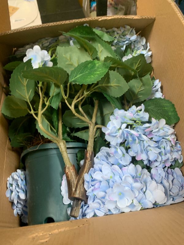 Photo 1 of QIANYUN Faux Hydrangea Tree 30" Tall (2 Pack), Artificial Hydrangea Plant in Pot with Blue Flowers, Realistic Hydrangea Tree for Indoor Outdoor Porch, Patio, Home Decor