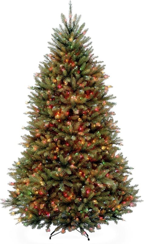 Photo 1 of National Tree Company 7.5 ft Pre-Lit Dunhill Fir Artificial Christmas Tree, 700 LED Lights, 2,514 Tips, Foot Pedal, 10 Light Functions, Includes Stand, Green