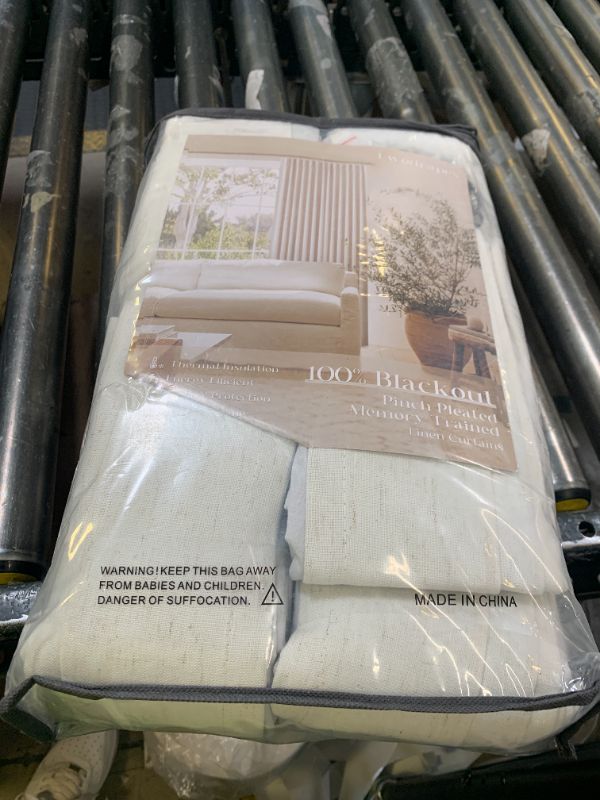 Photo 1 of Natural Cream Linen Black Out Curtains 120 Inch Long for Living Room Bedroom 2 Panel Sets Room Darkening Pinch Pleated Back Tab Extra Long Blackout Curtains Boho Farmhouse Thermal Insulated Drapes