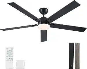 Photo 1 of Rayqueen 60 Inch Black Ceiling Fans with Lights and Remote,Includes Downrod | 6 Speed Reversible DC motor,3-color temperature dimmable LED.For indoor/covered outdoor.Modern style for bedroom room