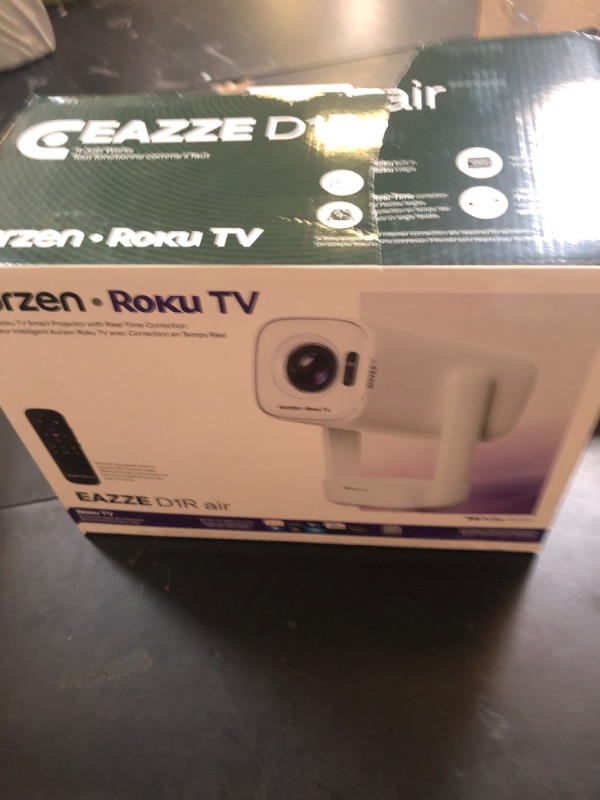 Photo 1 of Aurzen Roku TV USB-C Powered Smart Portable Projector with Wifi and Bluetooth, D1R air Roku TV Built-in, Native 1080P, DoIby Audio, Mini Projector for Home, Soccer Game/Outdoor Movies, White