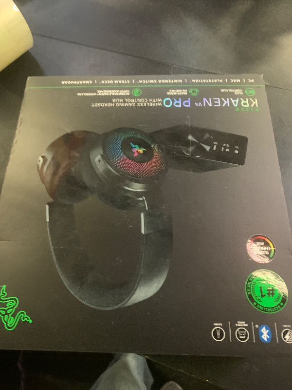Photo 1 of Razer Kraken V4 Pro Wireless Gaming Headset: OLED Control Hub - HD Haptics - 2.4GHz Wireless - Bluetooth - USB - 3.5 mm - Super Wideband Mic - For PC, Mac, PS5, Nintendo Switch, Steam Deck, Smartphone
