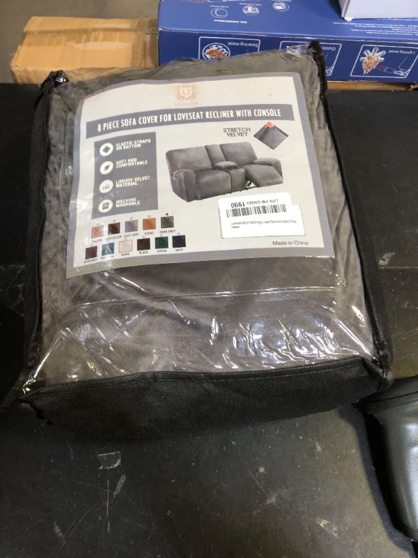 Photo 1 of ULTICOR Reclining Loveseat with Middle Console Slipcover, 8-Piece Velvet Stretch Sofa Covers, 2 seat Loveseat Recliner Cover, Thick, Soft, Washable(Dark Grey)