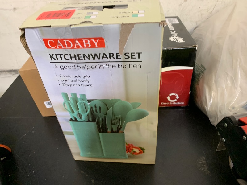 Photo 1 of CADABY 19 PCS Kitchen Cooking Utensils Set, 11 Pieces Silicone Cooking Utensils Set 6 Pieces Sharp Stainless Steel Black Knife Set with 1 Piece Cutting Board, Ideal for Apartment