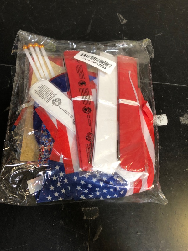 View 2 of 34PCS 4th/Fourth of July USA 250th Anniversary Decorations Set, Red White Blue Patriotic Decorations, Love USA Banner American Flag Pom Poms Decor for Memorial Day Independence Day