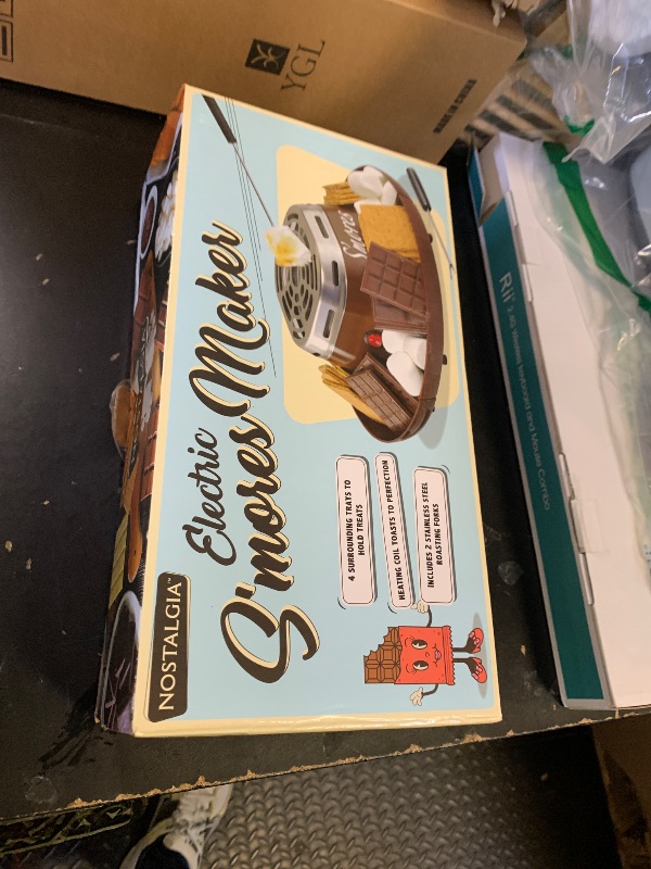 Photo 1 of Nostalgia Tabletop Indoor Electric S'mores Maker - Smores Kit With Marshmallow Roasting Sticks and 4 Trays for Graham Crackers, Chocolate, and Marshmallows - Movie Night Supplies - Brown