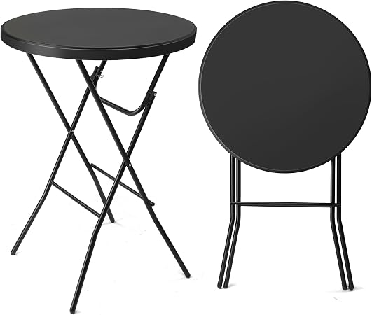 Photo 1 of VINGLI 32" Plastic Folding Round Table Bar Height, HDPE Matrial with Gray Metal Finish, High Top Table for Outdoor Party, Cafes, Restaurants, Backyard, Dining Room, Wedding Event,1 Pack, Black