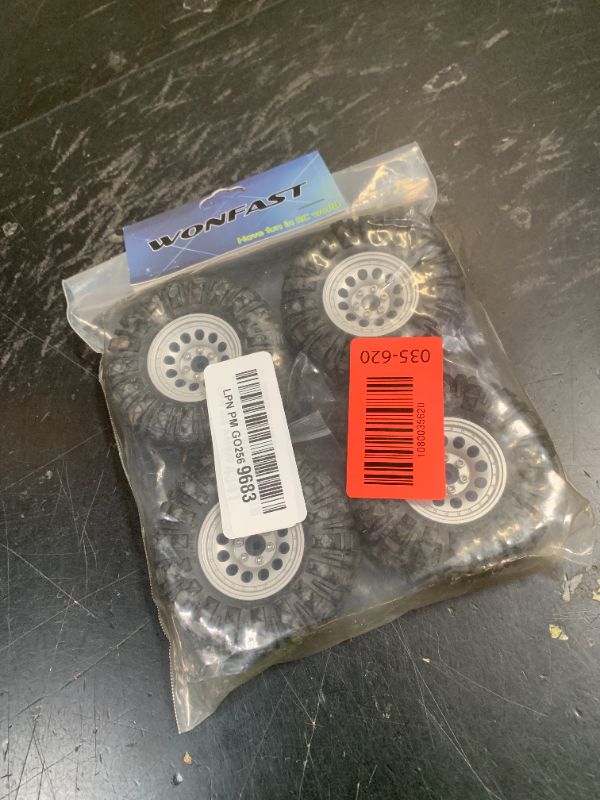Photo 1 of WONFAST 4PCS 1.3" Aluminum Alloy Beadlock Wheel Rims All-Terrain Tyre 70mm Rubber Tires Set with 5mm & 7mm Hex for 1/12 1/14 1/18 1/24 RC Rock Crawler Car Upgrade Parts (B-Silver)