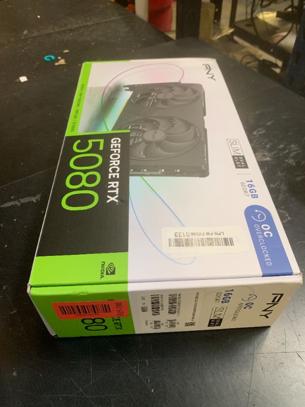 Photo 1 of PNY NVIDIA GeForce RTX™ 5080 Slim Dual-Fan, Dual-Slot OC Graphics Card (16GB GDDR7, SFF-Ready, 256-bit, Boost Speed: 2730 MHz, PCIe® 5.0, HDMI®/DP 2.1, NVIDIA Blackwell Architecture, DLSS 4.5)