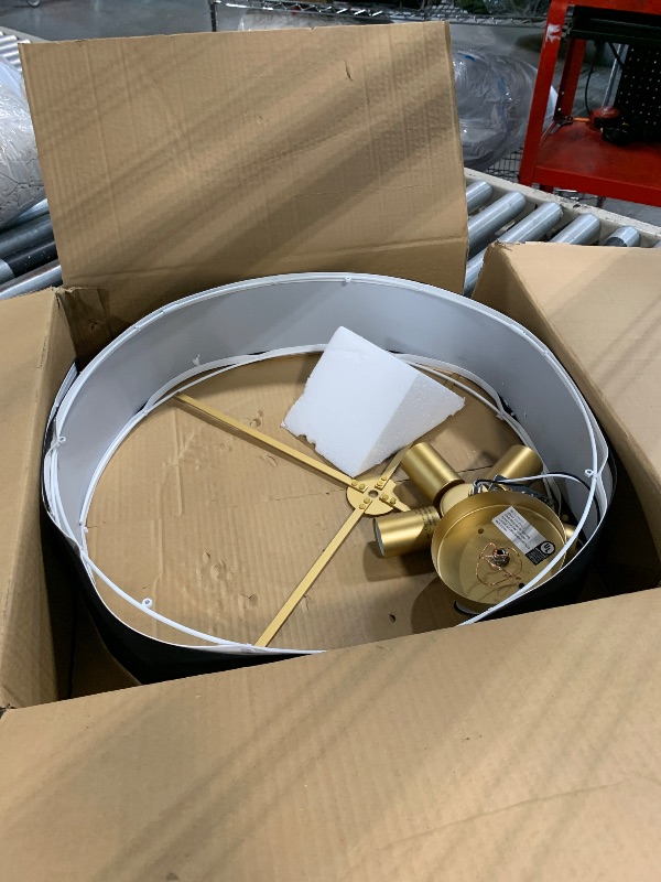 Photo 1 of ***BROKEN, SOLD FOR PARTS*** VILUXY Black and Gold Semi Flush Mount Ceiling Light Fixture, 24’’ Large Modern Ceiling Light with Linen Fabric Shade 5-Light Drum Ceiling Lamp for Bedroom Living Dining Room Enteyway