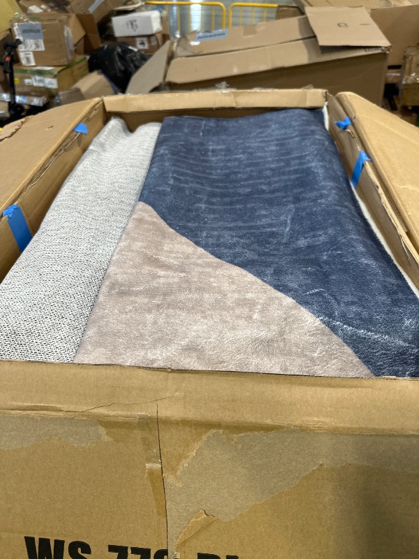 Photo 1 of ***VIEW PHOTO *** TWINNIS Indoor Modern Area Rug, 9x12 Geometric Patchwork Style Washable Large Rugs for Living Room Bedroom Hardwood Floors, Non Shedding Non Anti Backing Soft Carpet Home Floor Decor, Blue