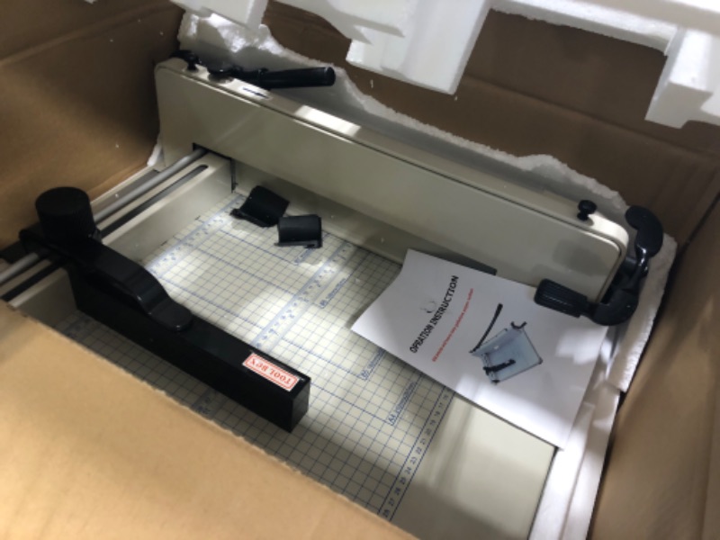 Photo 1 of ****** AS IS ALL SALES FINAL *******NO RETURNS  *******12 Inch Guillotine Paper Cutter Heavy Duty,Paper Cutter Heavy Duty for A4 Paper, 400 Sheet Capacity,White Paper Cutter Heavy Duty for Office Home School