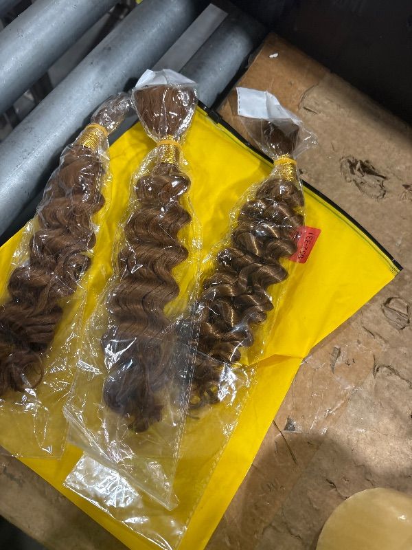 Photo 1 of #30 Brown Braiding Hair Light Brown Deep Wave Boho Braids Human Braiding Hair 16 16 16 inch 150g No Weft Deep Culy 3 Bundles for Knotless Boho Hair for Braids