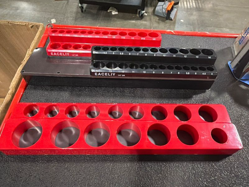 Photo 1 of ** MISSING TWO SOCKET HOLDERS** EACELIY 6-Piece Magnetic Socket Organizer Set, 1/2", 1/4" and 3/8" SAE & Metric Deep & Shallow Socket Holder Kit, holds 141 stanard Sockets, attaches to steel box/tool cart (sockets not included)