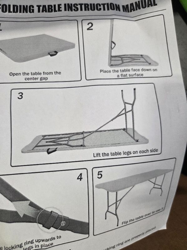 Photo 1 of ** one table **
HAISIWLKJ Folding Table 6 FT Lightweight Camping Table Portable Plastic Rectangular Outdoor Dining Table Steel Legs Fold-in-Half with Carrying Handle
