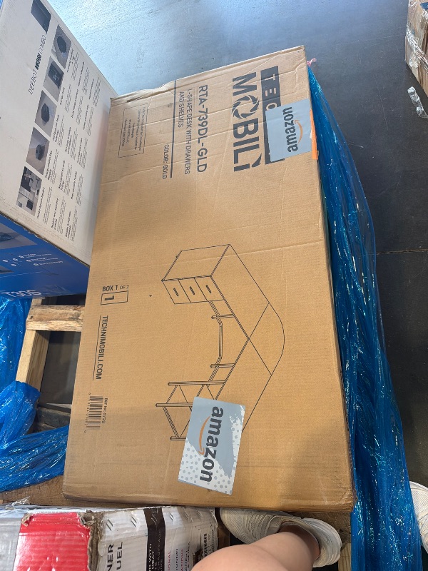 Photo 1 of ****2 boxes *****Techni Mobili L Shaped Desk - Two-Toned Computer Desk with Drawers & Storage Shelves - Simple Modern Furniture & Home Office Space Corner Table for Work & Writing