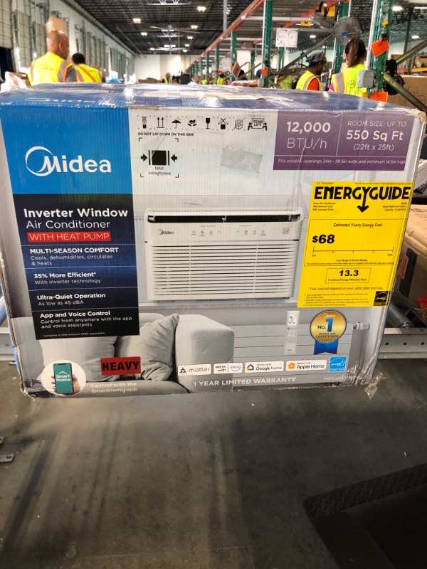 Photo 1 of ***** AS IS ALL SALES FINAL NO RETURNS ******LMidea Inverter Window Air Conditioner with Heat – Quiet Window AC Unit and Heat Combo with Dehumidifier – Cools up to 550 Sq. Ft. – Energy Star Rated, Smart Control, Remote, 12,000 BTU