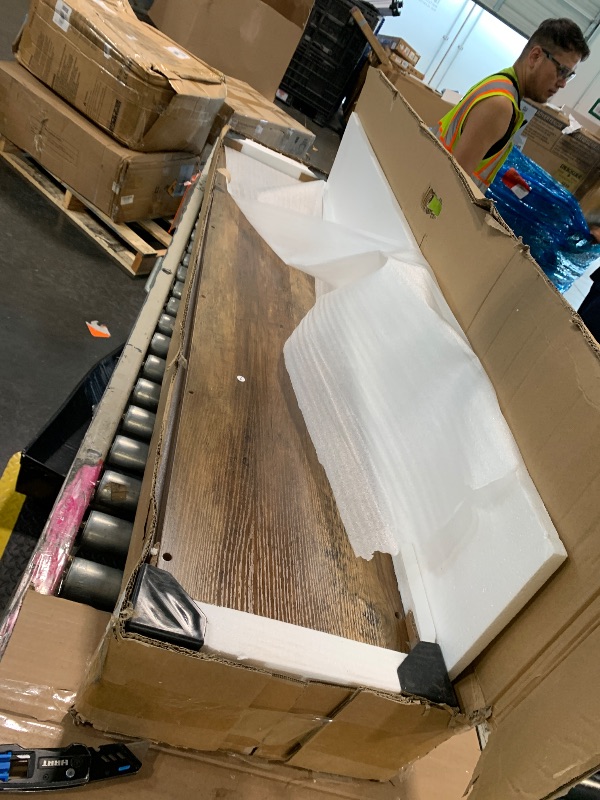 Photo 1 of ***PARTIAL SET - MISING HARDWARE***Tribesigns 63" Console Table, Farmhouse 2-Tier Entryway Table with U-Shaped Base, Narrow Long Wood Sofa Table Behind Couch Table for Living Room, Hallway, Foyer, Vintage Brown