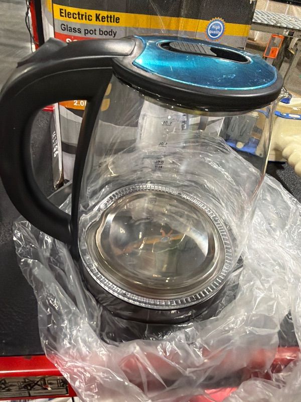 Photo 1 of **Charger missing**Electric Kettle Glass 2L, 1500W Fast Boiling Hot Water Boiler with Auto Shut-Off, LED Light, BPA-Free, Borosilicate Glass, Stainless Steel Interior, Wide Opening, Display Refrigerator with Door 04
