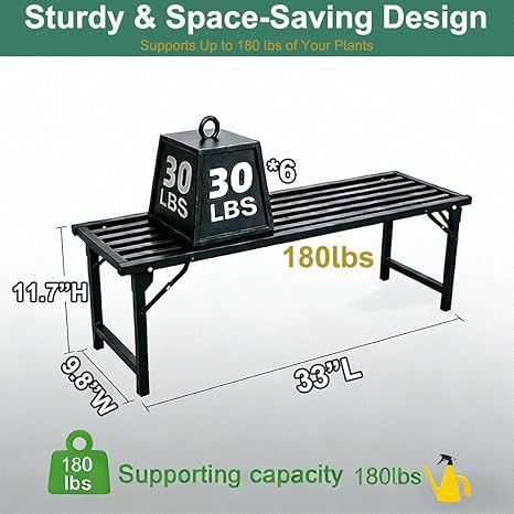 View 2 of ****similar product***Foldable Plant Stand, No Assembly Heavy Duty Iron Plant Shelf, Rustproof Single Tier Plant Rack for Indoor Outdoor, Long Narrow Flower Stand for Patio Balcony Garden Living Room, 28x20x6