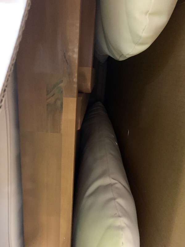 Photo 1 of ***AS IS - NO RETURNS - SALE FINAL - FOR PARTS ONLY*** Christopher Knight Home Bayah Acacia Wood Outdoor 3 Seater Sofa with Cushion, Solid Wood Patio Sofa with Removable Cushion, Comfy Lounge Sofa for Patio Furniture Set, Natural Teak+Beige