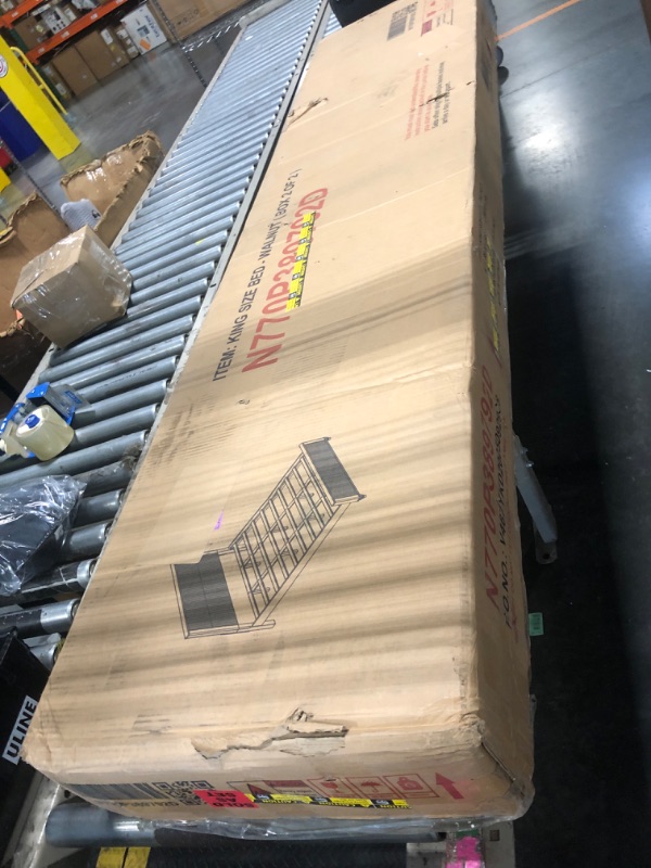 Photo 1 of ***UPDATED 6/19***Merax King Size Platform Bed Frame with Fluted Headboard, Mid-Century Modern Bed Frame with Solid Wood Slats Support, Walnut Bedframe King Size, No Box Spring Needed, Noise Free, Easy Assembly