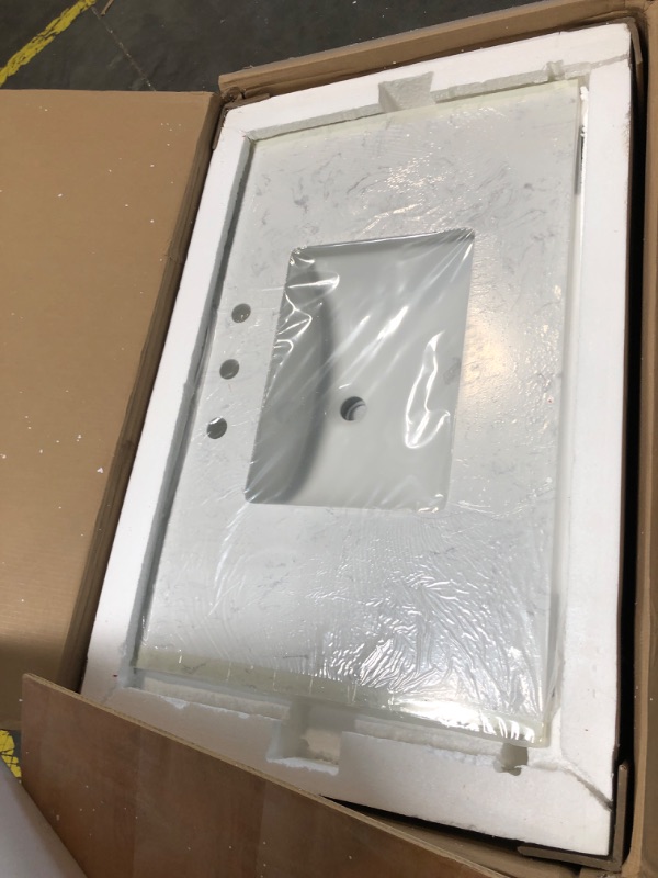 Photo 1 of ***FACTORY SEALED***
EQLOO 36"x22" Engineered Stone Bathroom Vanity Top with Rectangular Undermount Ceramic Middle Sink, 8 Inch Faucet Hole Spread with Backsplash Bathroom Vanity Sink Top (Cabinet Not Included)