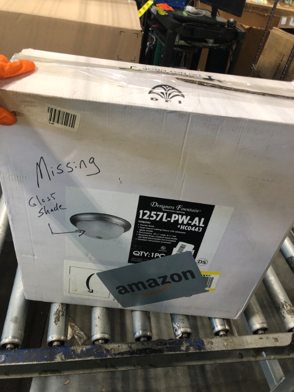 Photo 1 of ** MISSING GLASS SHADE** Designers Fountain 15 in 3-Light Flush Mount Ceiling Light, Pewter with Alabaster Glass Shade, 1257L-PW-AL
