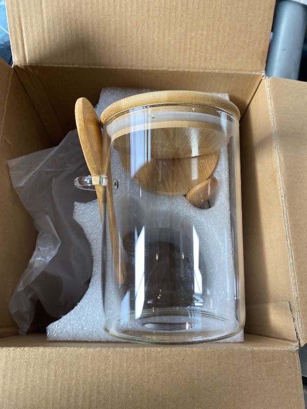 Photo 1 of [SIMILAR ITEM] Vintage Coffee Mugs, Overnight Oats Containers with Bamboo Lids and Spoons - 14oz Clear Embossed Glass Cups, Cute Coffee Bar Accessories, Iced Coffee Glasses, Ideal for Cappuccino, Latte, 2 Pack