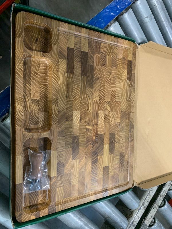 Photo 1 of ***VERY USED***THETCHRY Teak Wood Cutting Boards for Kitchen, Large Charcuterie Board with Handle, 1" Thick Butcher Block, End Grain Cutting Board, Reversible Wooden Chopping Board for Meal Prep & Serving, 17"×13"