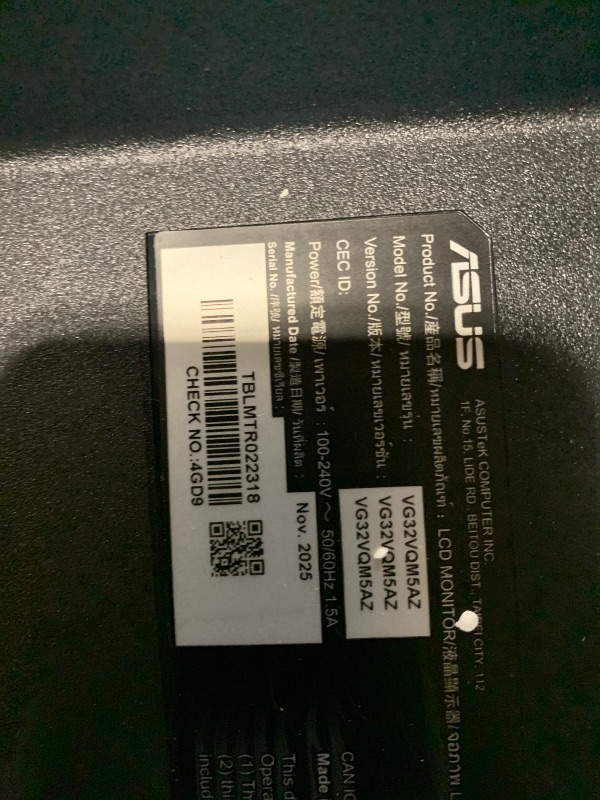 Photo 1 of ****broken screen*** ASUS TUF Gaming Series 5 32” 1080P Curved Monitor (VG32VQM5AZ) - Full HD, 1500R, 240Hz, 0.5ms, Extreme Low Motion Blur Sync, FreeSync Premium, 120% sRGB, DisplayWidget, 3 yr Warranty