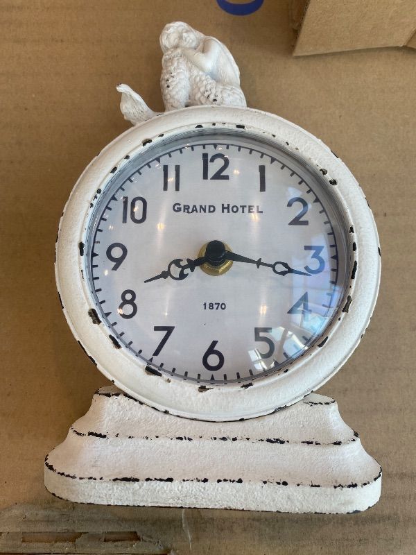 Photo 1 of [DAMAGED] NIKKY HOME Vintage Silent Non-Ticking Table Clock, Mermaid Shelf Desk Top Clock Battery Operated Rustic Design, Beach Home Decor for Living Room Mantel Desktop Countertop, Distressed White