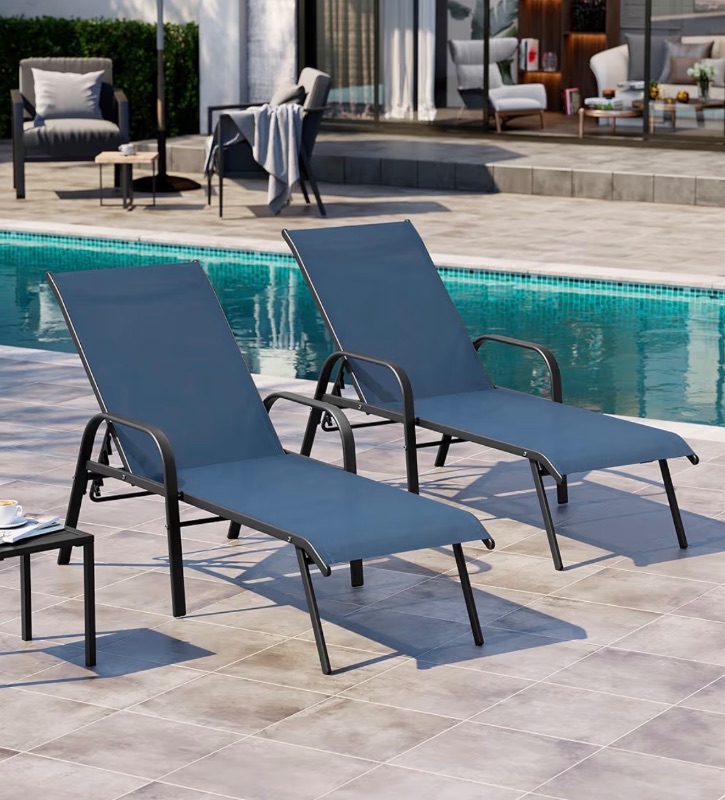 Photo 1 of ** SIMILAR IMAGE**Chaise Lounge Chair Outdoor with Armrests, Pool Lounge Chairs Set of 8 Sun Tanning Lounger for Patio, Poolside, Yard, Deck, Backyard (blue)