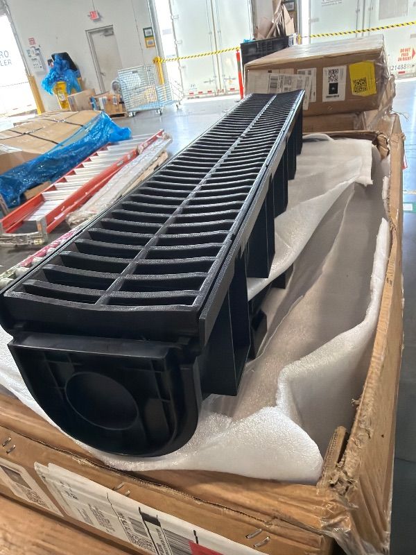 Photo 1 of  VEVOR Trench Drain System, Channel Drain with Plastic Grate, 5.9x5.1-Inch HDPE Drainage Trench, Black Plastic Garage Floor Drain, 3x39 Trench Drain Grate, with 3 End Caps, for Garden, Driveway-3 Pack