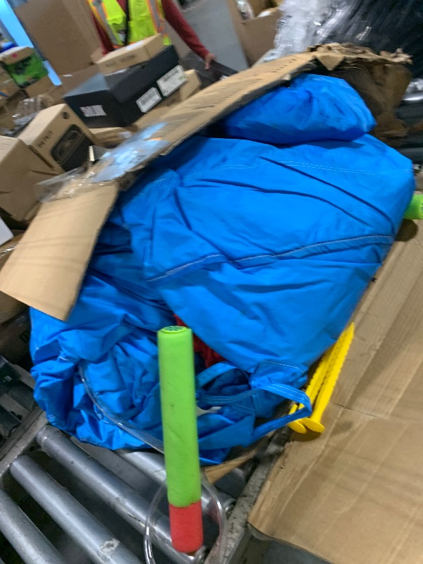 Photo 1 of ***DAMAGED PACKAGING*** GYMMALL Inflatable Bounce House Double Water Slide with 620 W Blower, Blow up 12-in-1 Waterslide Park Bouncy Castle Outdoor and Indoor, Bouncer House with Large Pool, Climbing Wall and Obstacle Course