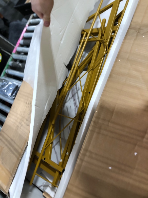 Photo 1 of ***LOOSE HARDWARE IN BOX*** DWVO U Shaped Desk with Drawers, 79" Reversible L Shaped Desk with Power Outlets & LED Lights, Corner Computer Desk with Monitor Stand & Storage Shelves, White & Gold